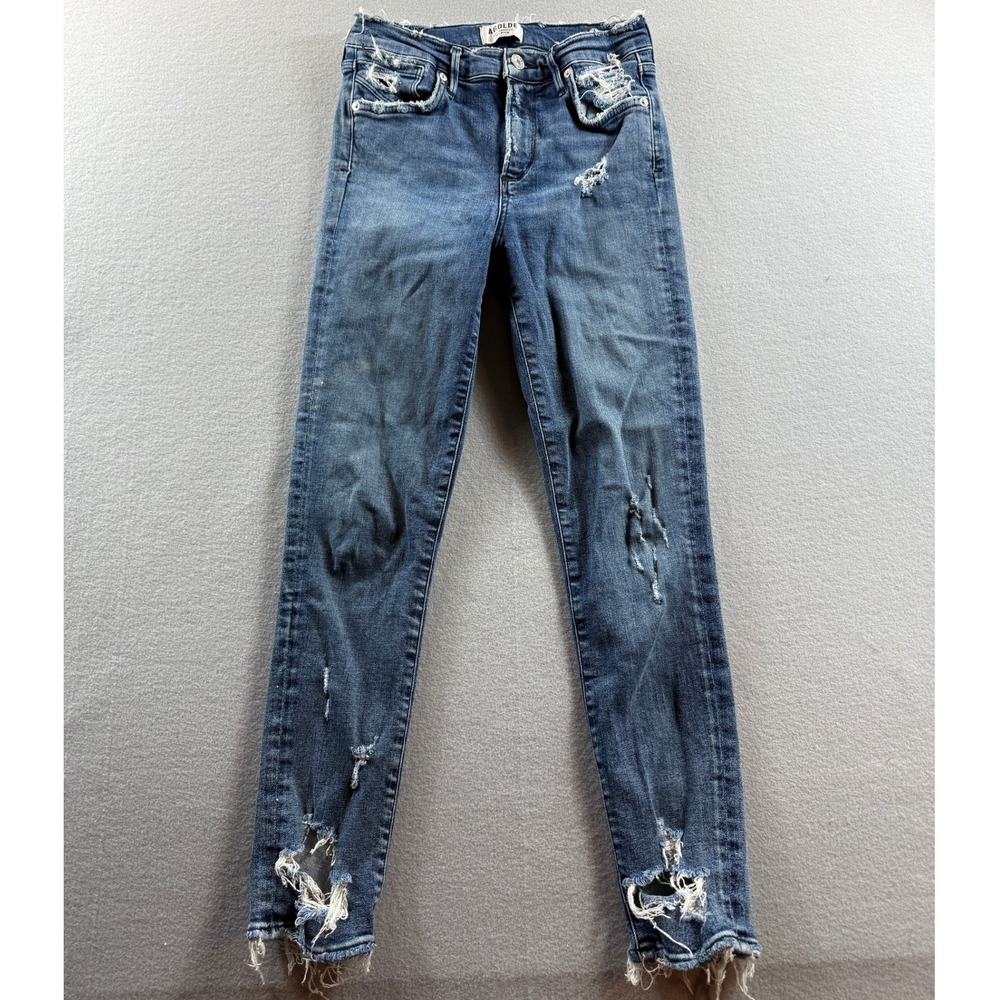 AGOLDE Jeans Women 25 Blue Distressed Raw Hem Skinny A018 B-843 26x26